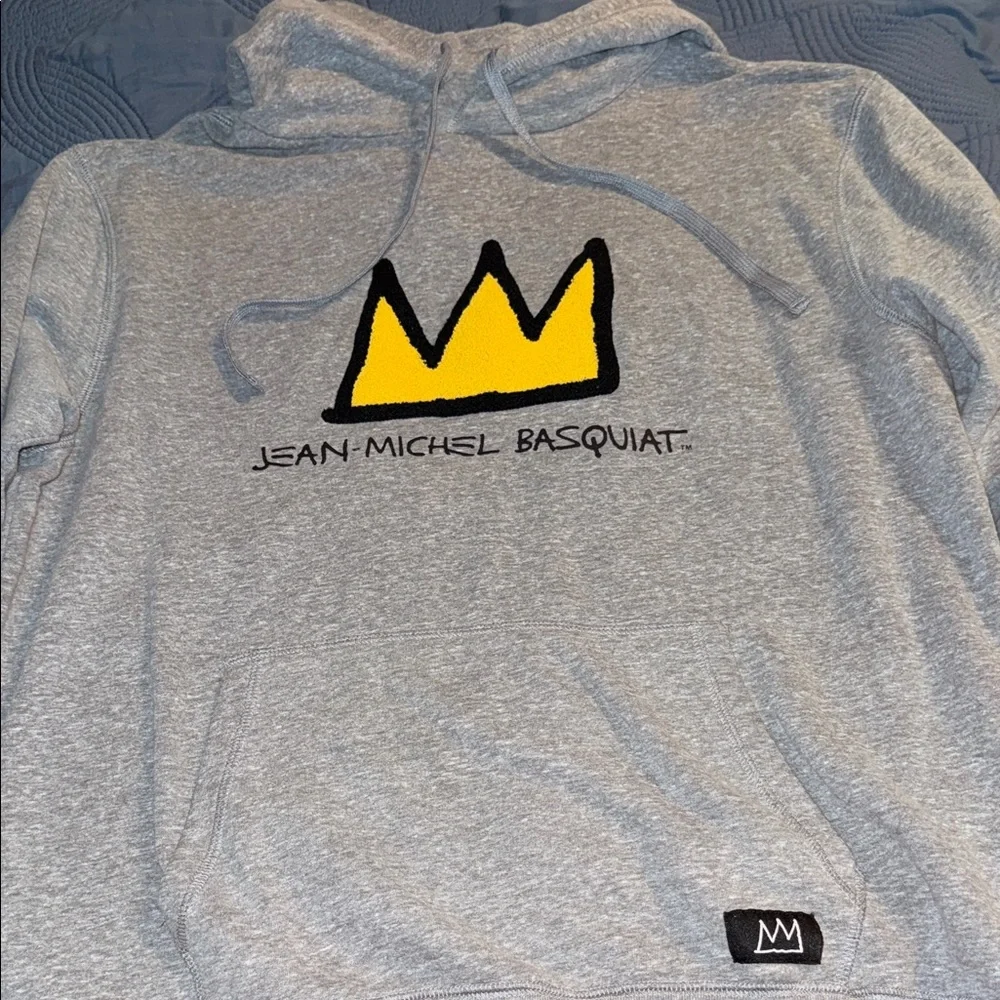 Jean-Michel Basquiat Gray Hoodie with Yellow Crown Graphic - Picture 3 of 4